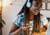 Positive online learning student in classroom