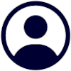 A simple, minimalist icon of a person, featuring a circular head and a rounded body outline, all in dark blue on a white background.