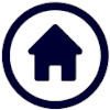 A black house icon inside a black circle on a white background.