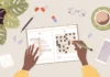 Teaching vocabulary illustration of hand completing crossword