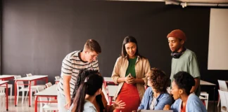 21st century skills are human as well as technological group of students in conversation