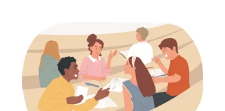What classroom activities really ask learners to do illustration of six students chatting