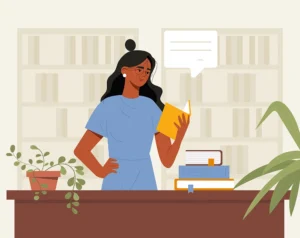 illustration of woman reading book