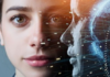 What AI should not do for us A woman's face merged with a digital representation of a globe, symbolising technology and global connectivity.