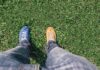 Moving away from becoming perfectly polished professionals to training and teaching with professional vulnerability looking down at odd shoes on grass