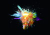 How can school leaders nurture creativity? A light bulb shattering in an explosion of vibrant colors against a black background, with splashes of blue, green, purple, orange, and red radiating outward, capturing a dynamic and creative energy.