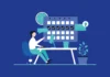 A week in the life of a DoS Illustration of a person sitting at a desk, pointing at a large calendar with checked boxes on a screen, surrounded by a clock, a chat bubble, and a plant on a blue background.