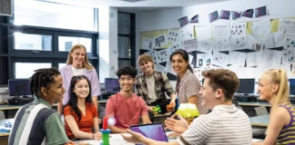 Instant engagement teenage students smiling in classroom